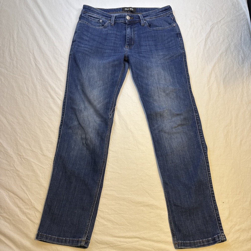 DUER Jeans Women 33/30 Blue Performance STRAIGHT Slim Fit Stretch Pants Comfort